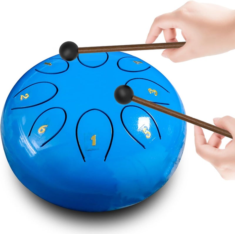Regis rain drum for outside，Steel Tongue Drum 8 Notes 6 Inches Chakra Tank Drum Steel Percussion Padded Travel Bag and Mallets，Musical Education Entertainment Meditation Yoga Zen Gifts(Light blue) - Image 1